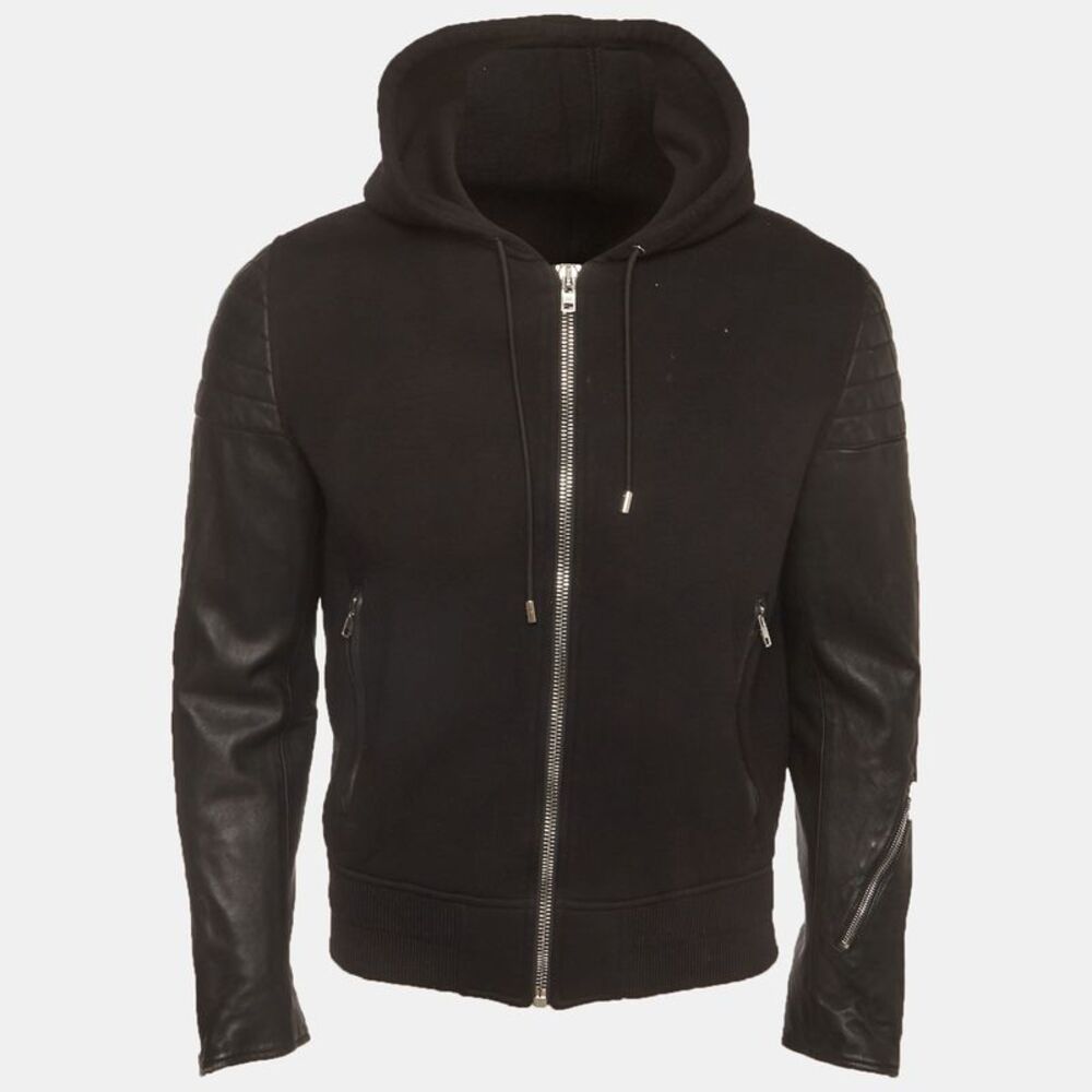 Givenchy Black Neoprene And Leather Hooded Bomber Jacket M